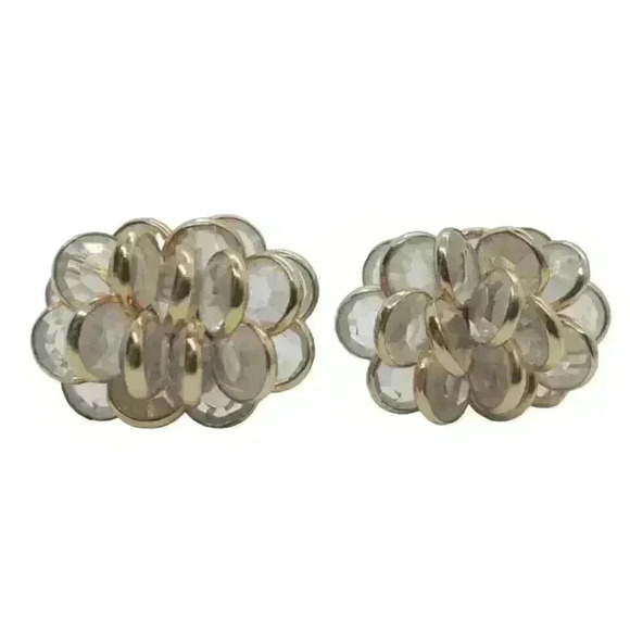 Vintage Earrings Gold Bezel Set Cluster Faceted Crystal Statement Pierced - Picture 1 of 9